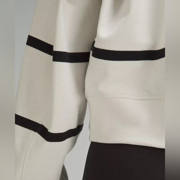 Lululemon Perfectly Oversized Cropped Crew Sweatshirt in Stripe 0/XS Cream/Black - Picture 4 of 11